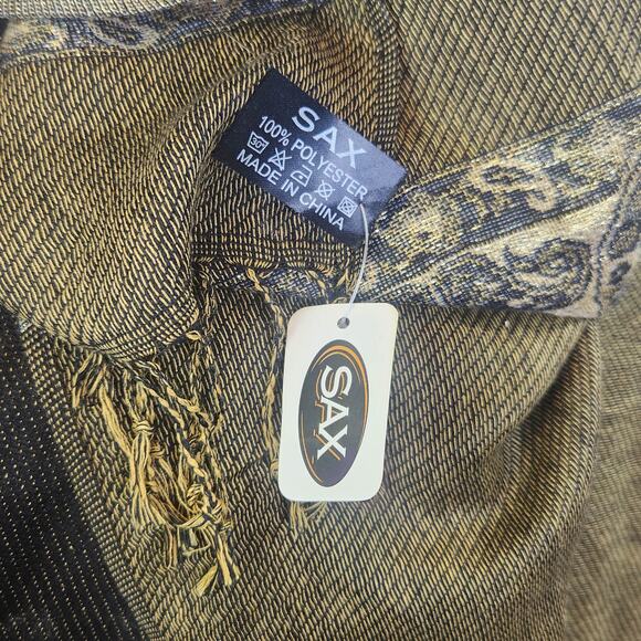 Sax Cape Scarf Wrap Black Metallic Gold Paisley Boho Witchy Cozy Fall - Picture 4 of 4